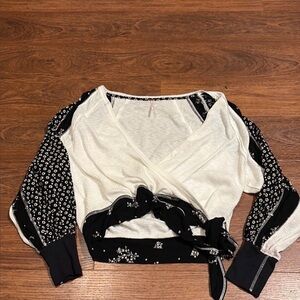 Free People Black and White Austin Bandana Thermal Top